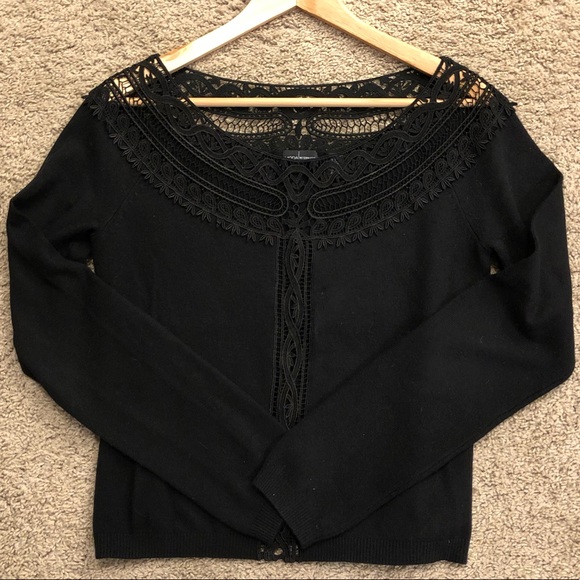 Moda International Tops - Black Lace Collared Top